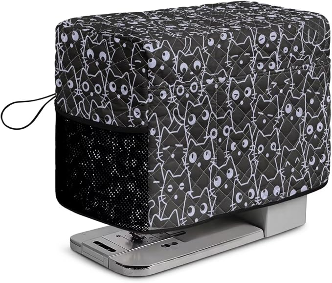 Sewing Machine Cover Polyester Febric Line Cute Black Cat Print | Dust Pet Hair Protection,Quilting Design,Fits Standard Singer,Brother Janome Machines,Protecting Decorating Your Sewing Space