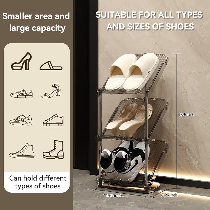 YYW Transparently Narrow Shoe Rack, Vertical Shoe Rack for Entryway Corner | Small Shoe Storage Organizer, Save Space Slim Shoe Shelf for Front Door Entrance, Easy To Assemble, PET Material