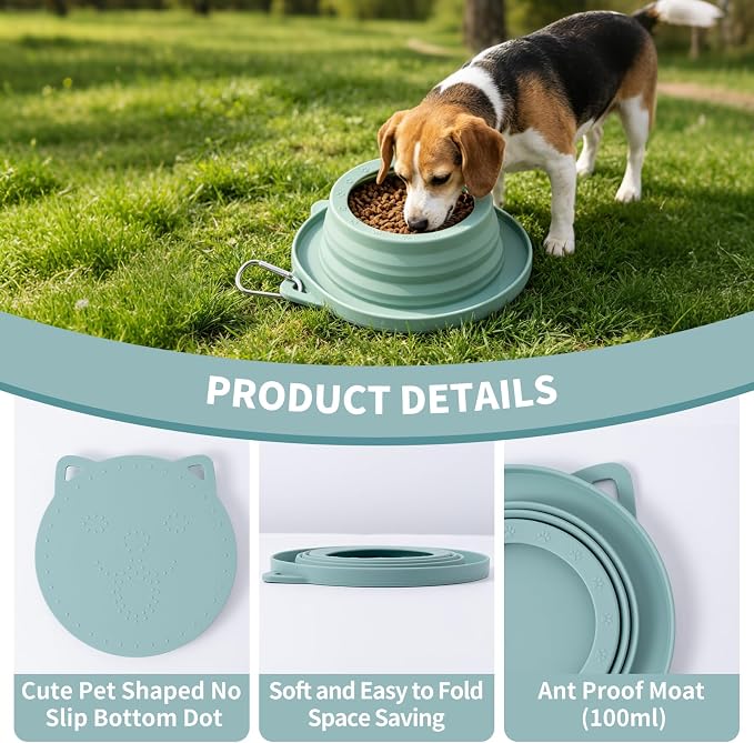 Spill Proof Dog Water Bowl for Car Road Trip, Collapsible Pet Travel Bowl | Collapsible Dog Bowl, No Splash Water Dish, Ant Away Pet Food Feeder, Silicone Travel Bowl for Pets Camping Hiking Car Trips