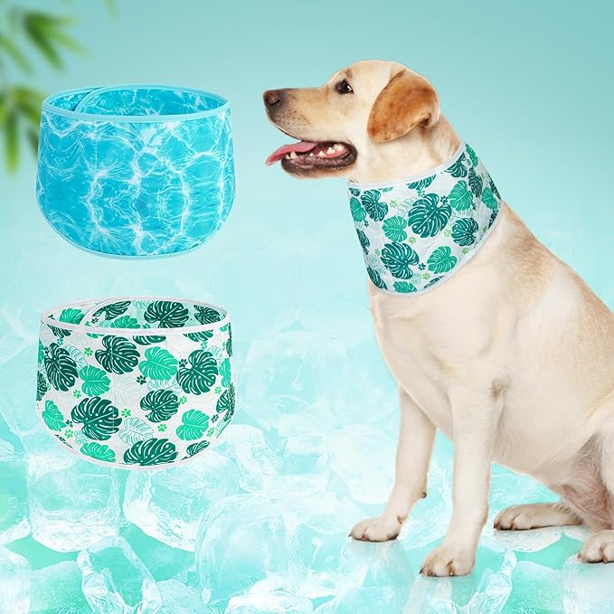BEAUTYZOO Dog Cooling Bandana for Medium Large Dogs, 2 Pack Instant Cooling Bandanas Breathable Cooling Ice Towel Neck Wraps, Pet Scarf Keep Dogs Cool in Hot Summer,Leaf L