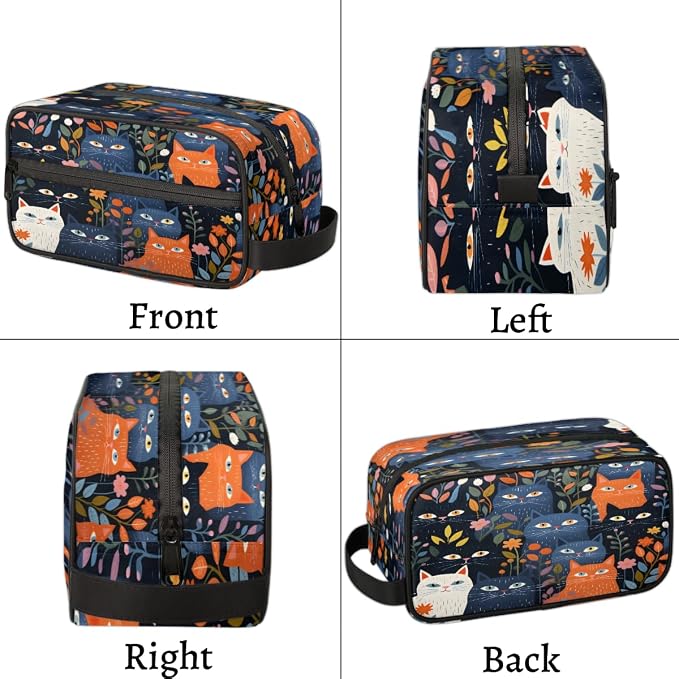 QsirBC Cute Cats Pets Flowers Versatile Toiletry Bag Cosmetic Makeup Organizer Travel Shaving Kit with Handle Large Capacity Waterproof Polyester Bag for Men Women
