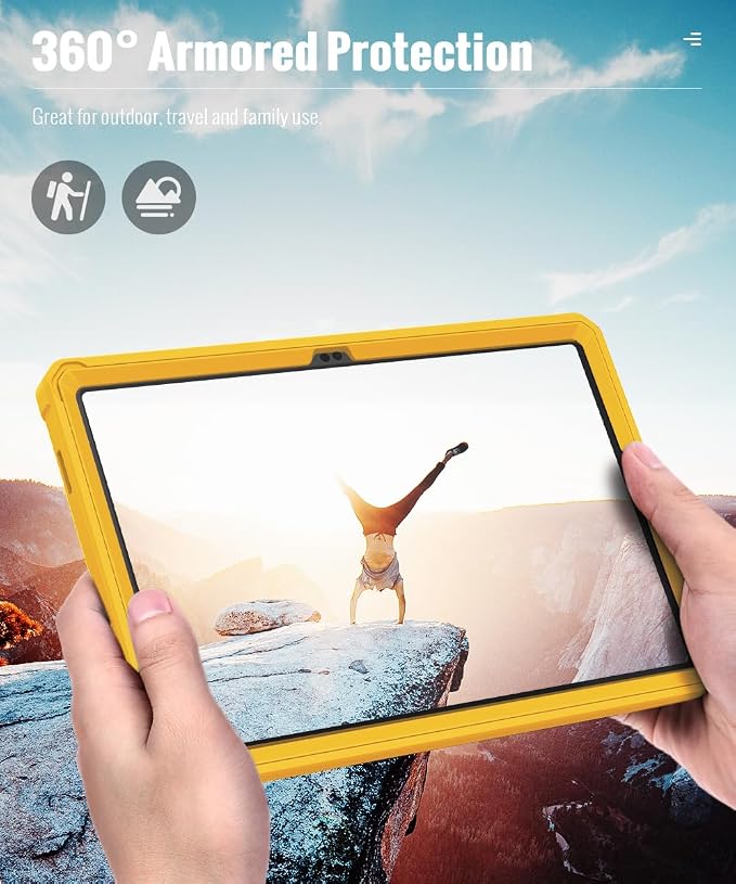 MoKo Shockproof Case Fit Samsung Galaxy Tab A11+ Plus/ A9+ 11 Inch | Full Body Rugged Stand Back Cover with Built-in Screen Protector for Galaxy Tab A11+/ A9+ Tablet, Yellow
