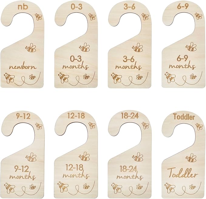Baby Closet Size Dividers, Double-Sided Wood Baby Closet Organizer Hanging Baby Clothes Dividers Nursery Closet Organizer for Home Baby Clothes Nursery Décor