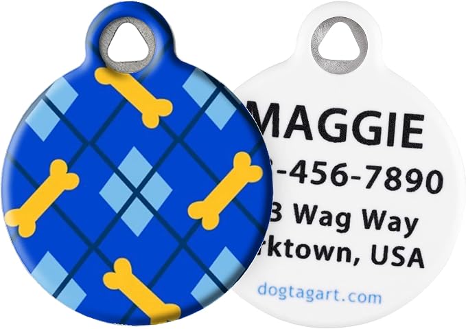 Lupine Dapper Dog Personalized Pet ID Tag | Matching Lupine Collar & Leash Pattern | Custom Printed Dog & Cat Name Tags | Durable Stainless Steel | Small