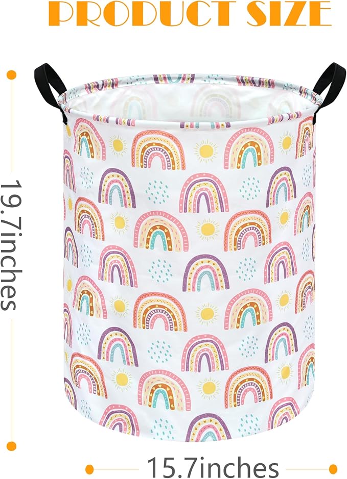 MAIZMZ Kids Rainbow Hamper Laundry Basket Storage Bins Gift Organizer Clothes Toy Box Large Canvas Collapsible Chest for Home/Dorm/Kitchen/Pet/Office/Closet/Shelf/Room Decor