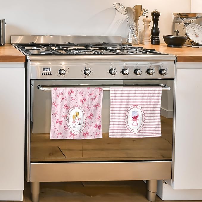Wine Kitchen Towels Set of 2 - Wine Lovers Dish Towels for Drying Dishes, Gifts for Women Wines Lover, Bar Towel for Kitchen Home Bar Decor, Bar Dish Decor Gifts for Drinking Lovers
