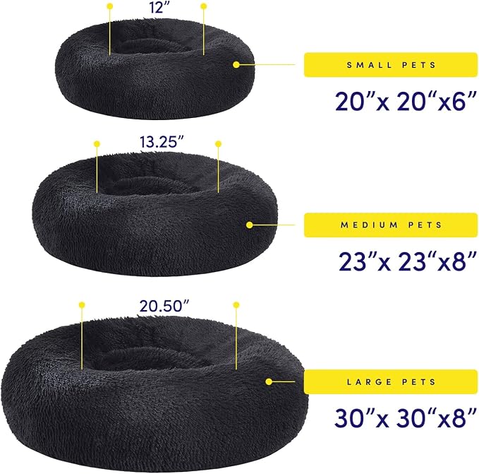 Sweet Home Collection Dog & Cat Bed: Round Faux Fur Pet Bed - Plush, Cozy, & Calming Donut Bed for Small Pets - Soft & Comfortable Sleeping Cushion for Napping & Lounging, 20" Round, Black