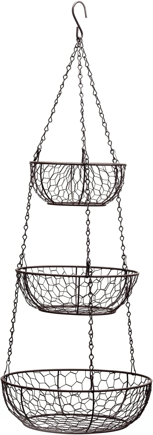RSVP International Hanging Storage Collection 3-Tier Baskets, Bronze Chicken Wire