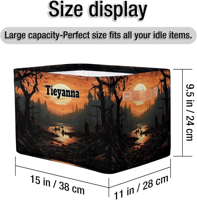 Personalized Kids Toy Box with Name, Happy Halloween Custom Nursery Baskets Cubes Bins, Kids Custom Storage Basket Laundry Baskets Organizer with Handles