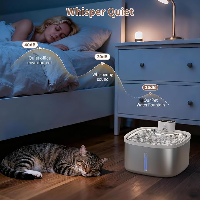 Cat Water Fountain Stainless Steel Wireless 118oz/3.5L–Cordless Battery-Operated Pet Water Dispenser with All-in-One Rechargeable Pump, Quiet Indoor Fountain for Cats & Dogs (Fountain+2Filters)