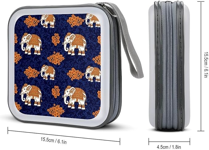 Protective 40-Disc CD/DVD Wallet Elephant, Hard Plastic Storage Binder with Handle, Portable Organizer for Car Office Travel
