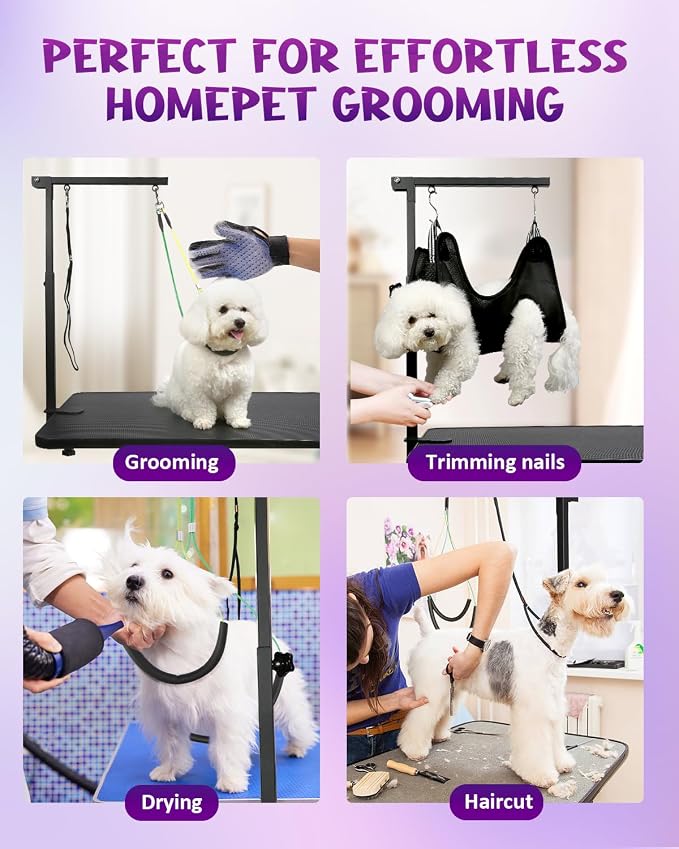 Adjustable Dog Grooming Arm with Clamp Dog Grooming Hammock and Loop Noose | Metal Dog Grooming Table Arm, Adjustable height 17"-35", No Sit Haunch Holder, Grooming Restraint for Small & Medium Dogs