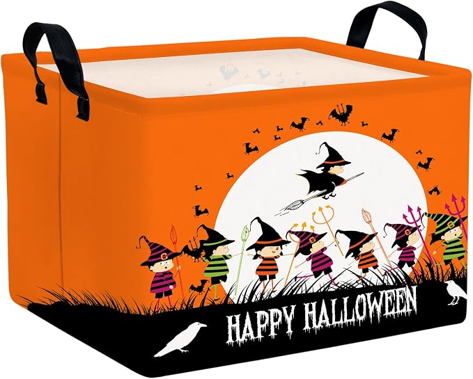 Halloween Basket Gift Cute Pumpkin Ghost Parties Decor Kid Trick or Treat Basket for Boys and Girls Rectangular Storage Bin Box (Witch)