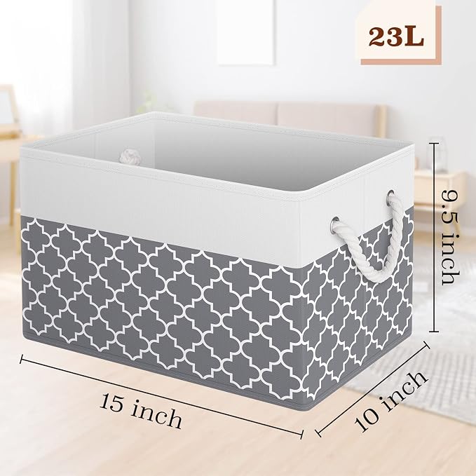 StorageTastic Storage Bin,Collapsible Storage Basket For Organizing,Large Storage Boxes With Rope Handles,Storage Containers,Clover Grey,6 Pack