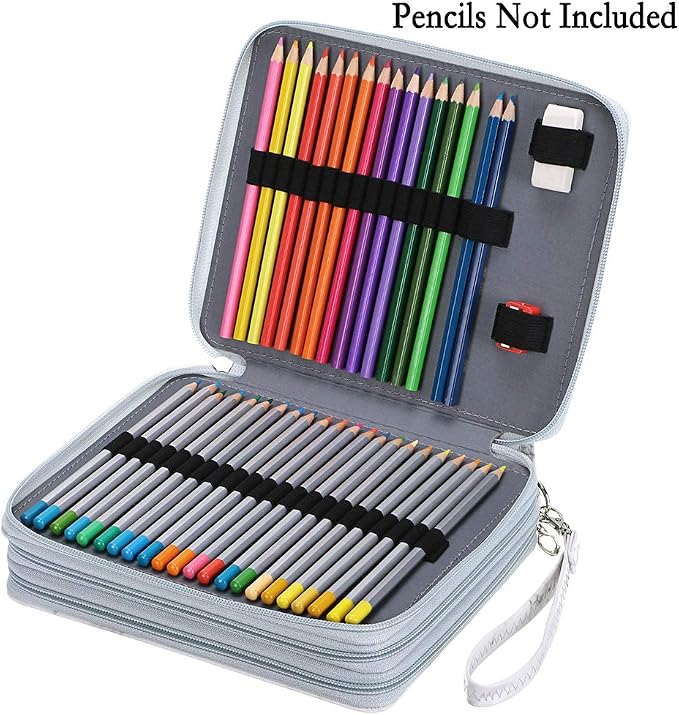 BTSKY Deluxe PU Leather Pencil Case For Colored Pencils - 120 Slot, White | Pencil Holder with Handle Strap Handy Colored Pencil Box Large for Artists, Adults Coloring, Sketching, Drawing