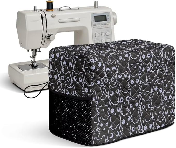 Sewing Machine Cover Polyester Febric Line Cute Black Cat Print | Dust Pet Hair Protection,Quilting Design,Fits Standard Singer,Brother Janome Machines,Protecting Decorating Your Sewing Space