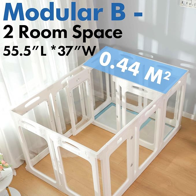 Clear Acrylic Indoor Dog Playpen, 30" H, 12 Panels, White | Open View, Modern Home Fit, No Climbing Bars, Tool-Free Setup, For Puppies & Small Dogs