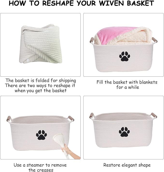 dog toy basket Cotton Rope dog toy box with wood handle pet toy bin Blanket Storage Basket Decorative Clothes Hamper Basket Large Baskets