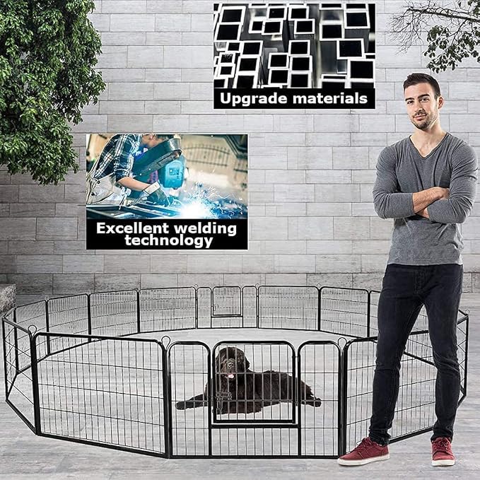 BestPet | Dog Playpen | 24", 16 Panels | Heavy Duty Metal Pet Exercise Pen | Indoor/Outdoor Fence Panels | Rust-Resistant, Removable, Tool-Free Setup | Anti-Skid, Expandable Design