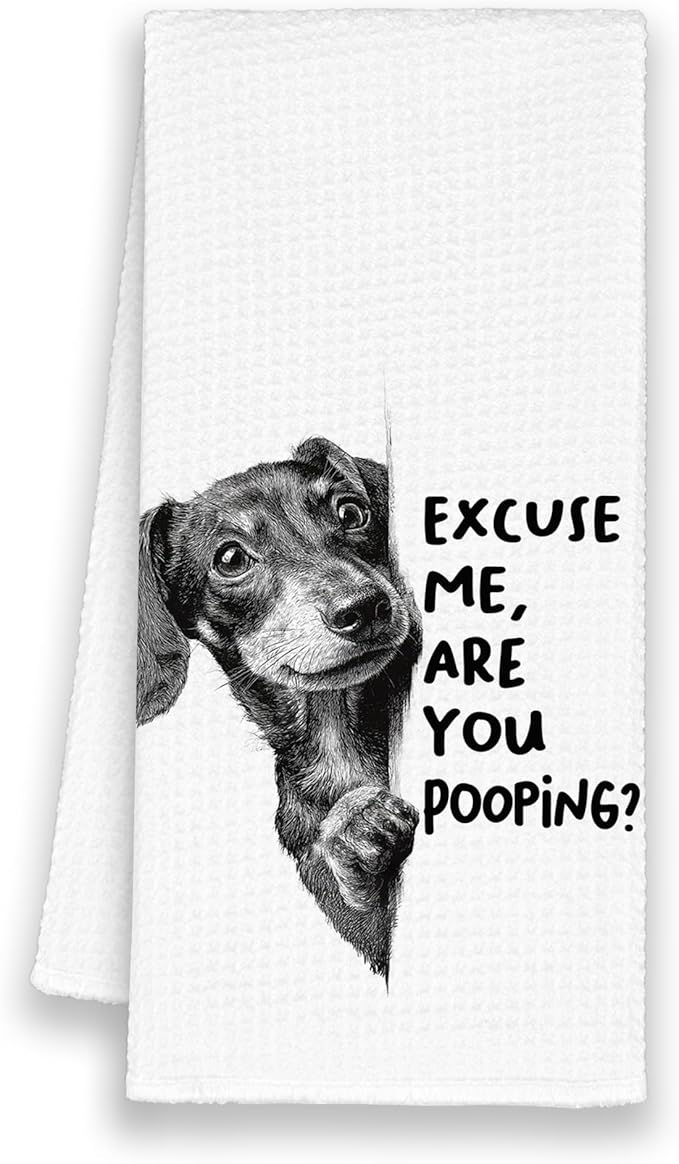 Funny Dog Dachshund Bathroom Towels, Cute Rustic Hand Kitchen Towels Gifts for Dog Wiener Lovers, are You Pooping Bar Dish Towel Decor for Dorm Bar Cafe 16x24in
