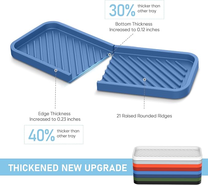 Silicone Sponge Holder, Kitchen Sink Organizer Tray（Blue）