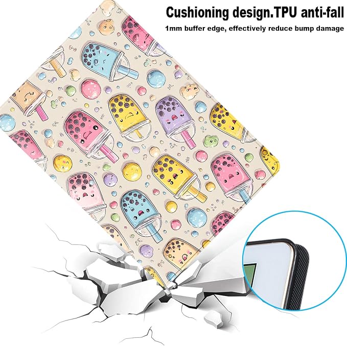for Samsung Galaxy Tab A 10.1 2019 (SM-T510/T515/T517) Tablet Protective Cover with Adjustable Stand and Magnetic Auto Wake/Sleep,Boba Milk Tea Cartoon