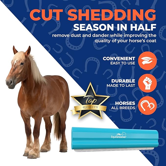 EquiGroomer Deshedding Brush, 8-Inch for Horses and Large Pets, Turquoise, Removes Loose Dirt, Hair, and Fur, Professional Undercoat Grooming Tool