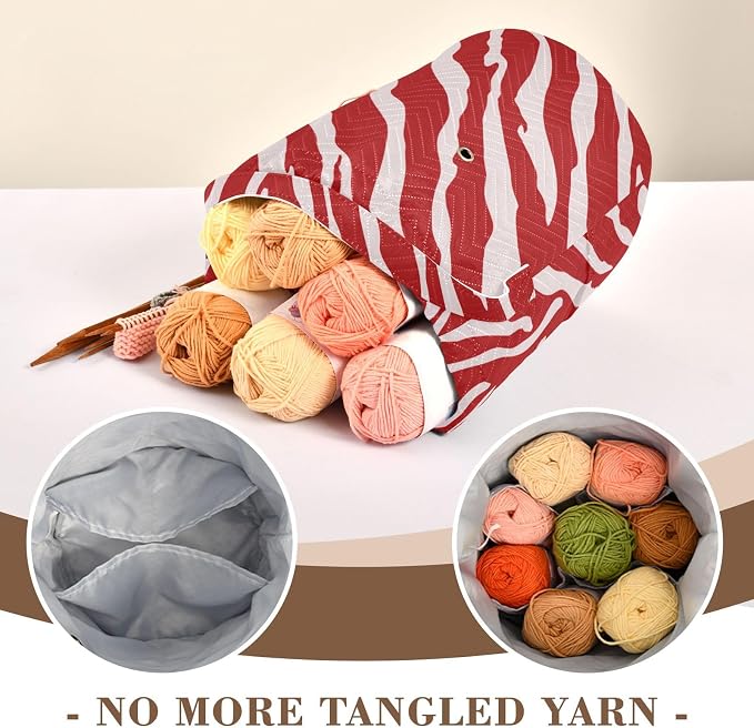 Tatenale Crochet Bag Yarn Bag Knitting Project Bag with Pockets and Handle Portable Yarn Storage Organizer Tangle Free 8.3x11 InchRed Zebra Print44