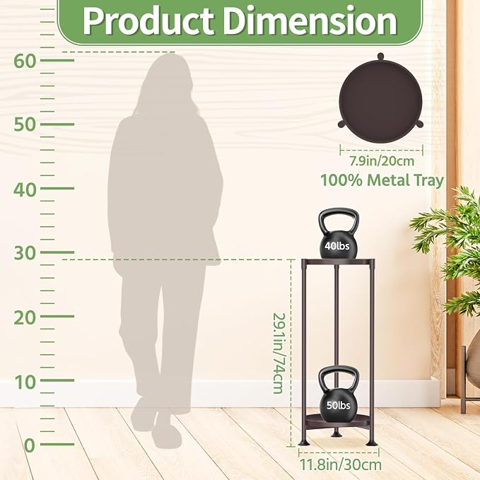 KMOTASUO 2 Tier Metal Plant Stand Tall for Indoor Outdoor Corner, Bronze | Heavy Duty Flower Holder Rack, Modern Vertical Iron Shelf for Patio Bathroom Office Garden