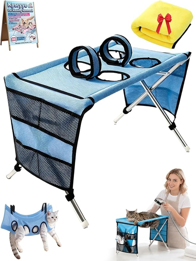 2-in-1 Foldable Pet Grooming Bed Dog Washing Grooming Table for Bathing | Portable Dog Wash Hammock Sling with Stand 44lbs Capacity Multifunctional Holder for Daily Bathing Nail Trimming Travel