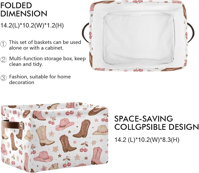 Kigai Storage Basket, Fabric Collapsible Closet Organizer Bin | Western Print Waterproof Foldable Canvas Basket with Handles for Shelves, Nursery, Closet, Bedroom & Bathroom