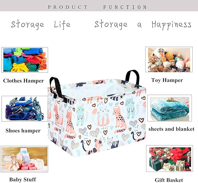 Kid Clothes Storage Basket Gift Shelf Basket Toy Storage Bin, Nursery Basket Organizer Box for With Handles for Room Deco Cat Pattern