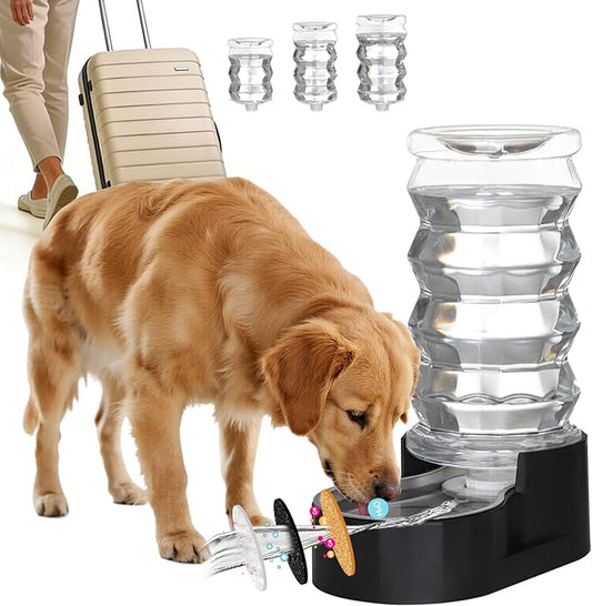 RIZZARI Dog Water Bowl Dispenser :Ion Exchange System with Activated Carbon- Helps Prevent Urinary Stones-8L Gravity Black Stainless Steel Automatic Waterer- for Multi-Pet Homes-Kitchen& Garage Use