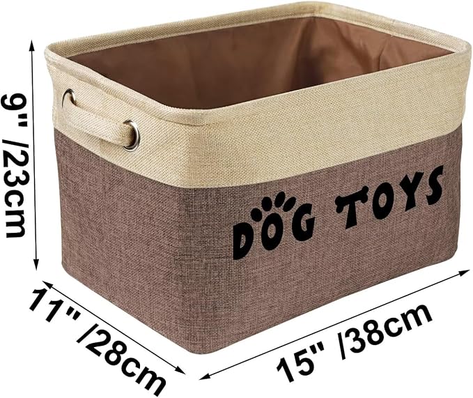 PET ARTIST Dog Toy Basket, Large Collapsible, Brown-1, M: 15"x11"x9" | Dog Toy Bin Box, Comfortable Handles, Large Pet Toy Storage Organizer, For Accessories, Toys, Coat & Clothing, Blanket Leash