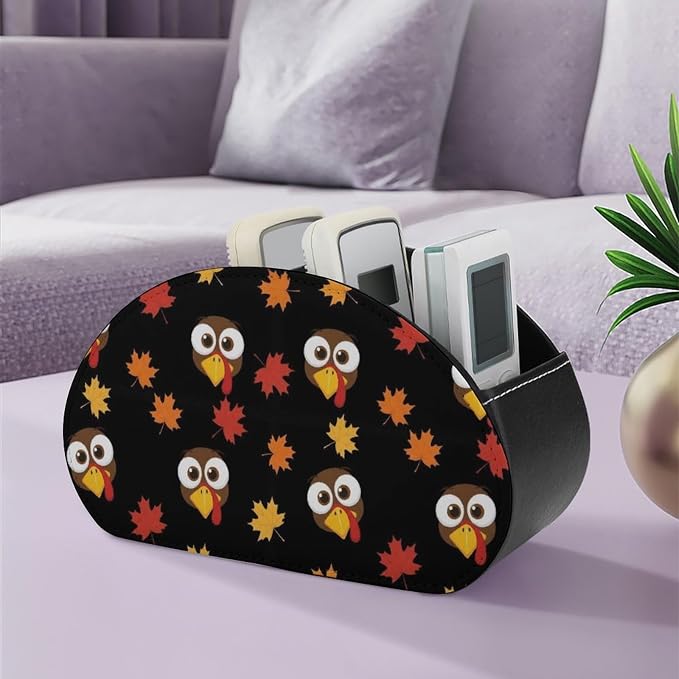 Pu Leather Remote Control Holder Turkey 5 Slot Desk Caddy Box | Turkey Office Desktop Storage Organizer for Controller, Media Player, Stationery Supplies