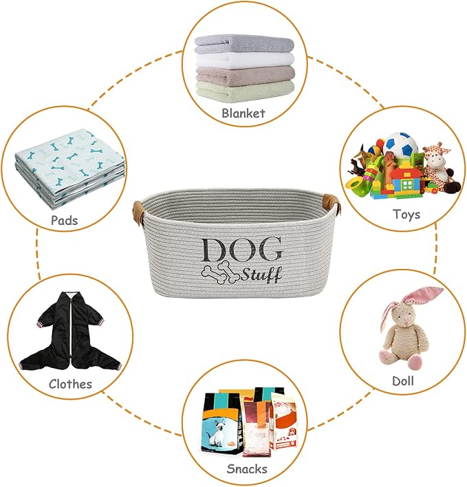 Square Dog toy basket storage Cotton Rope Storage Basket Pet/Pet Toy And Accessory Storage Bin Doy Toy Box-Gray