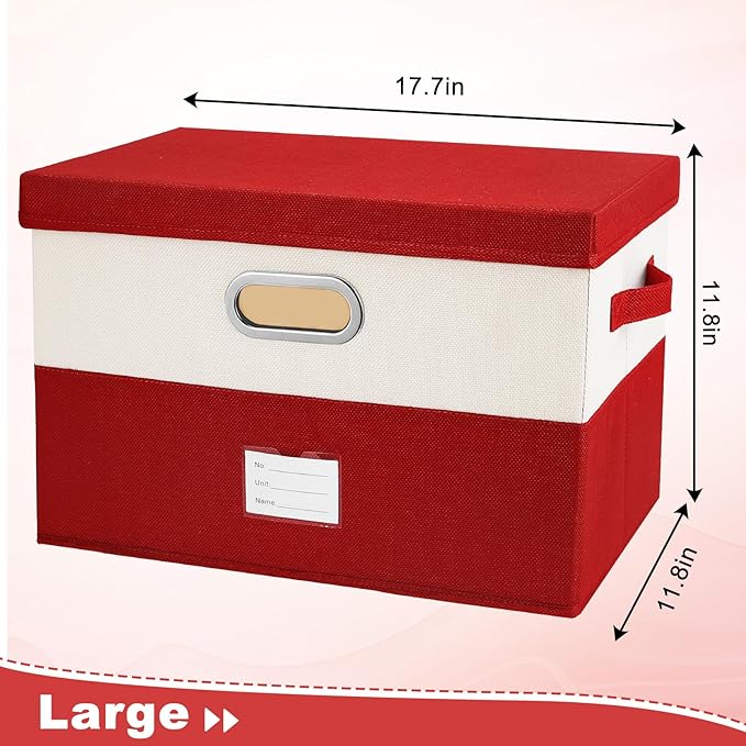 Large Linen Fabric Foldable Storage Bins with Removable Lid and Handles, Washable Storage Box Organizer Containers Baskets Cube with Cover for Bedroom,Office(Black&Cream, Large(2-Pack))