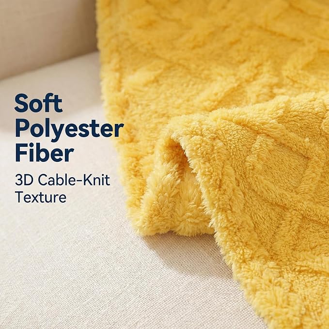 Emotional Support Blanket Yellow for Dogs, Soft Plush Polyester Dog Blanket with Cable Knit Pattern, Blanket for Couch, Bed, Crate, Car, Machine Washable (Beige, 150 * 200cm/59.05 * 78.74in)