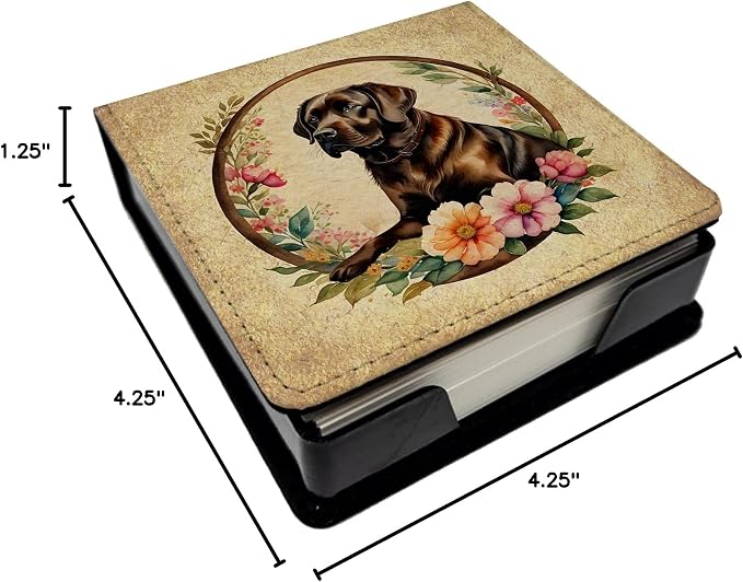Caroline's Treasures Chocolate Labrador Retriever and Flowers PU Leather Note Paper Holder with Artist-Designed Cover, Desk Accessory, Office Gift