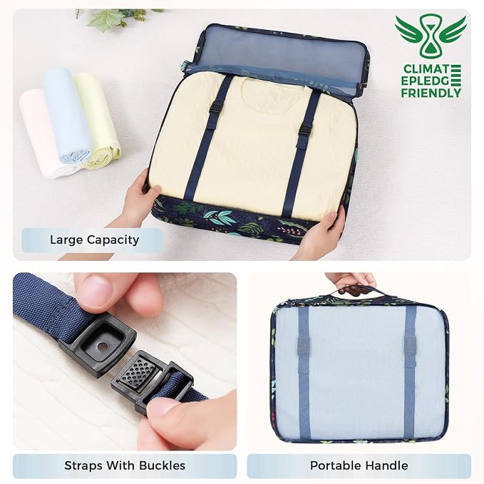 BAGAIL 8 Set Packing Cubes Luggage Packing Organizers for Travel Accessories-Navy Leaf