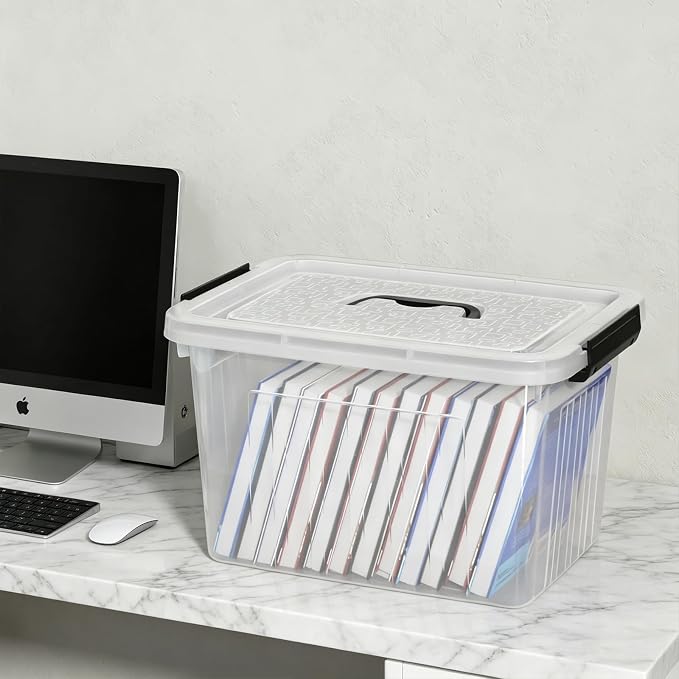 22 L Clear Storage Bin with Handle, Latching Storage Box, 4-Pack | BPA Free Plastic, 15.4" x 11.14" x 9.3"