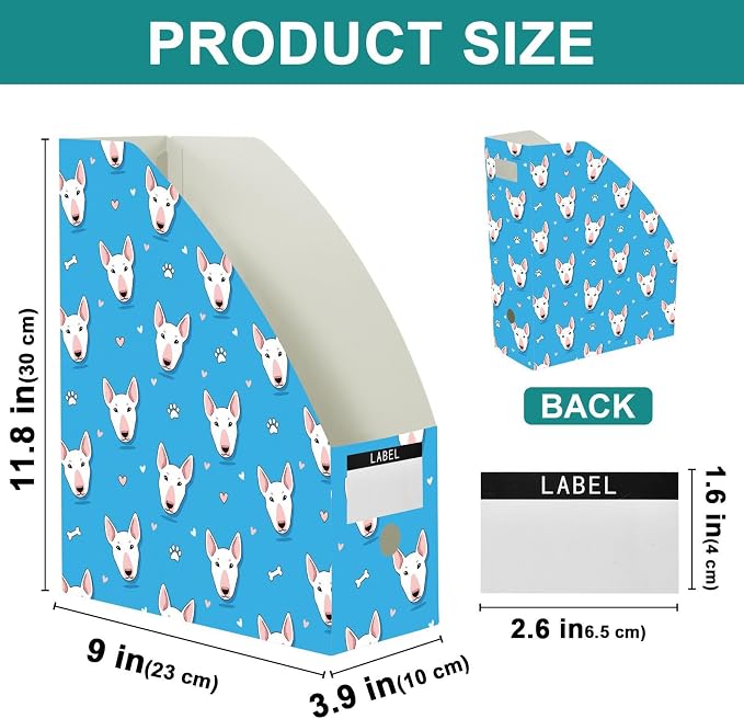 SPRIPORT Cute Pets Dog Blue Print Water Resistant PP Magazine File Holder Organizer for Desk, Collapsible Storage Rack for School Office Library Document Sorter with Labels 23x30x10cm (3 Pack)