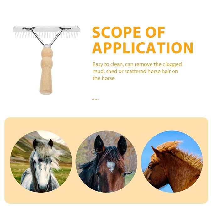 Balacoo 2 Pcs Undercoat Rake for Dogs, Pet Horse Hair Comb with Non-Slip Wooden Handle, Steel Comb for Medium & Large Pets Dog Cat Horse