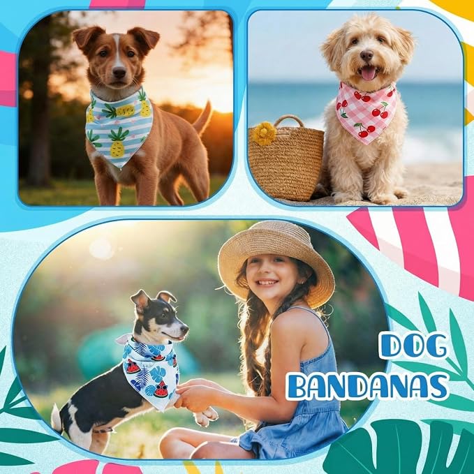 Sanwuta 60 Pcs Dog Bandanas Summer Fruit Dog Bandanas Bulk Adjustable Pet Bibs Triangle Scarf Cat Costume for Small to Large Pet (Fruit Pattern, Medium)
