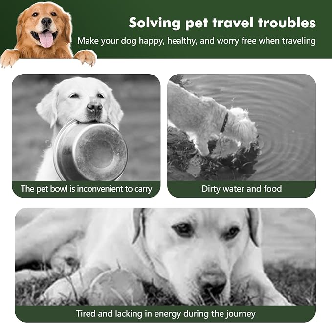 Collapsible Dog Bowls, Travel Food and Water Double Bowl for Cats & Dogs, 2-in-1 Portable BPA-Free Feeding Solution, Perfect for Traveling, Camping & Walking (L/ 100oz)