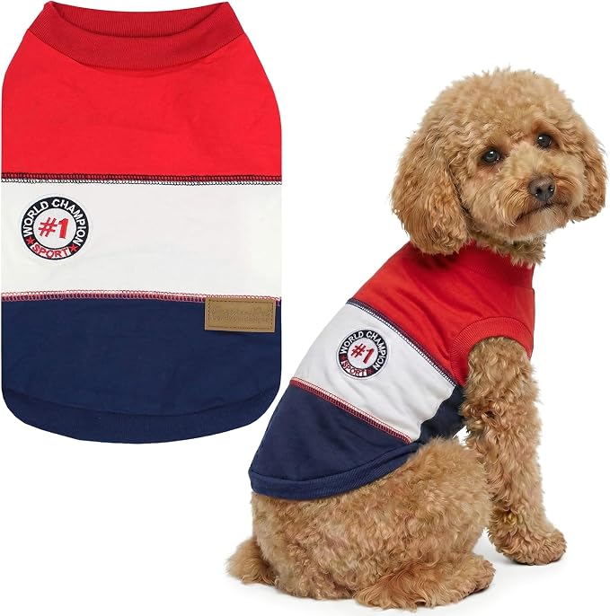 Parisian Pet World Champion Dog Tank Top - Breathable Cotton Pet Apparel - Red Puppy Clothes - Lightweight Doggie T Shirts for Dogs - Comfortable Sporty Dog Clothes - Summer Shirts for Large Dogs