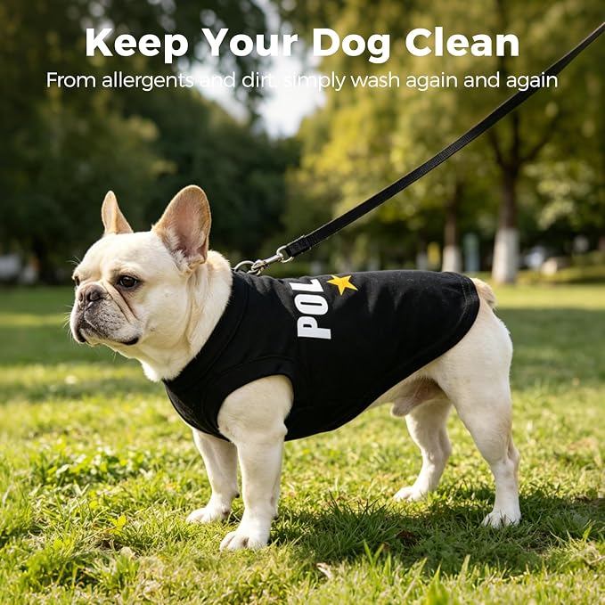 BINGPET Police Dog Shirts,Soft Cotton Puppy Tshirt,Breathable Lightweight Dog Costumes Tank Top Vest,Machine Washable Stretchy Clothes for Small Medium Large Dogs Boy Girl