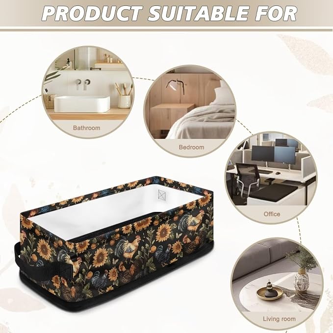 Rooster Toilet Paper Storage Baskets with Handle, Toilet Paper Organizer Bathroom Baskets for Organizing, Toilet Tank Topper Paper Basket Bathroom Decor