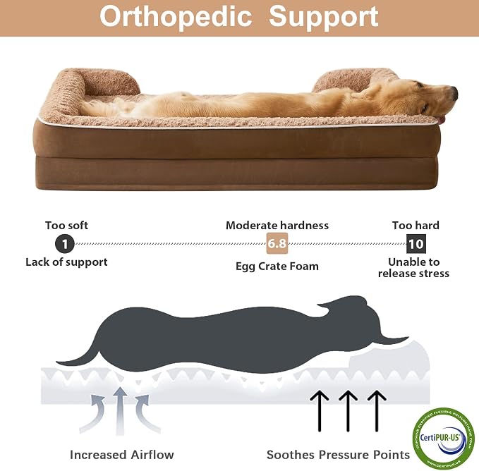 WNPETHOME Orthopedic Washable Dog Bed Large for Senior Dog Cozy Sleep | Waterproof Big Soft Dog Couch Sofa Bed for Dogs Relax with Removable Cover Supportive Comfort Pet Bed Brown 36x27 Inch