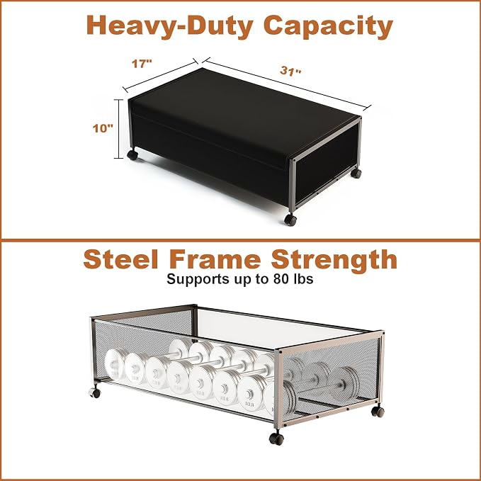 Fokyfok 2Pack Under Bed Storage Containers, 10 inch Height,31 inch Long | Under Bed Shoe Storage,Underbed Storage with Wheels,Large Rolling under bed Clothes Storage Drawers,Lid,Dorm Tall,Black